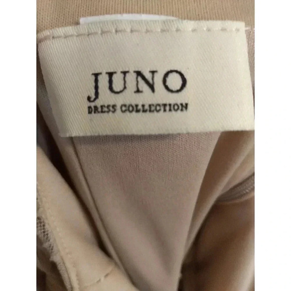 Vintage Juno Dress Beige Allover Lace Ruching Sz M Lace Ruching Fairy Prom Y2k - Picture 7 of 7